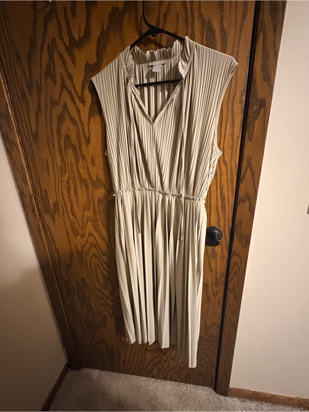 H&M Sleeveless Pleated Midi Dress in Light Sage